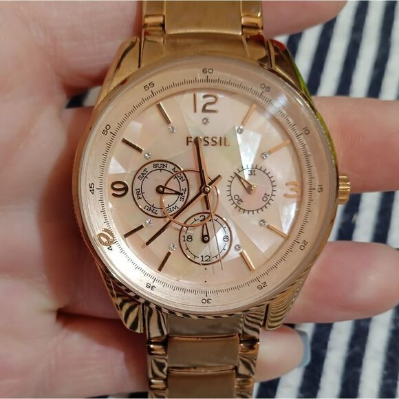 Fossil BQ 1681 Rose Gold stainless swarovski crystal prism dial watch main image 4